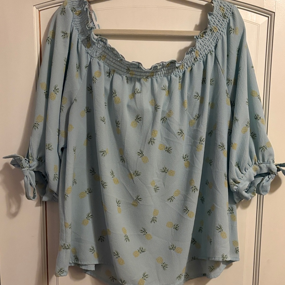 Cato Light Blue Pineapple Blouse